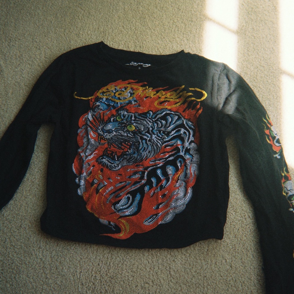 Ed Hardy Black Long Sleeve Shirt with Dragon Print